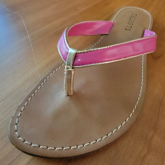 Talbots Hot Pink Thong Sandals With Gold Accents - 7M - Picture 7 of 7